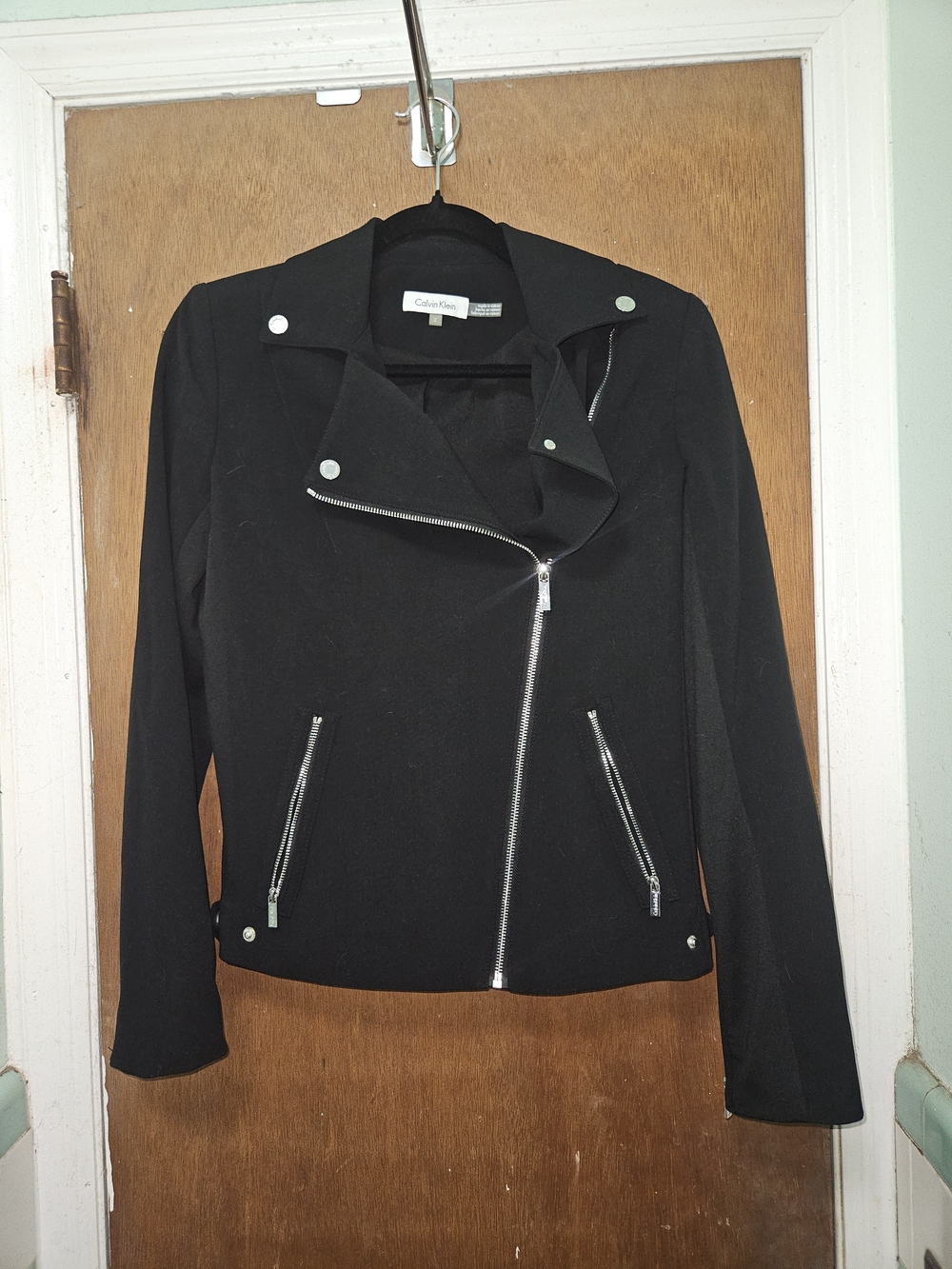 STUNNING CHIC Calvin Klein Black Asymmetrical Zip Moto Jacket